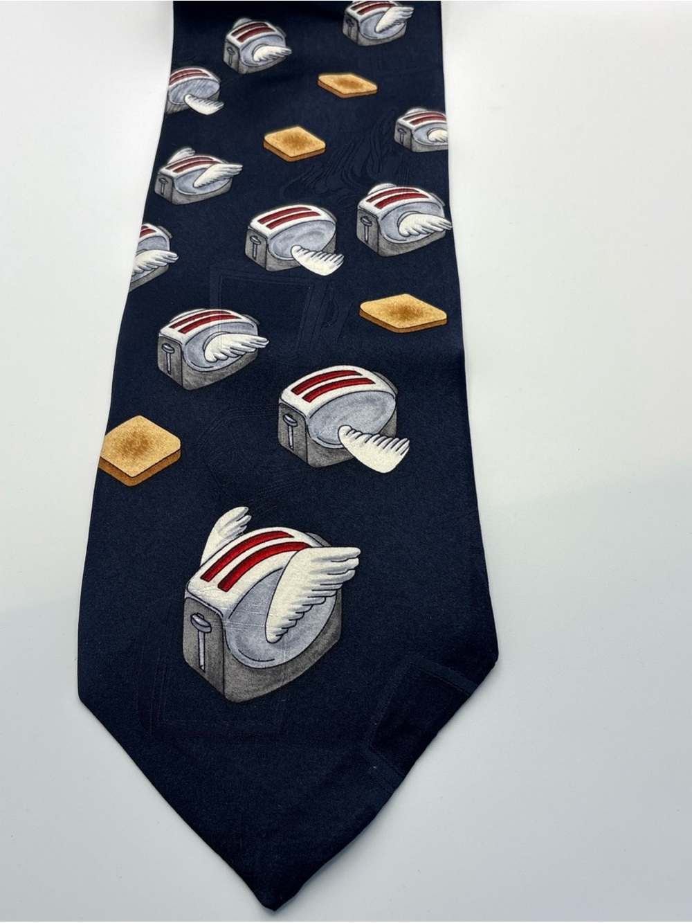 AFTER DARK Navy Blue Flying Toasters 100% Silk Tie Vintage Novelty 58" x 4”